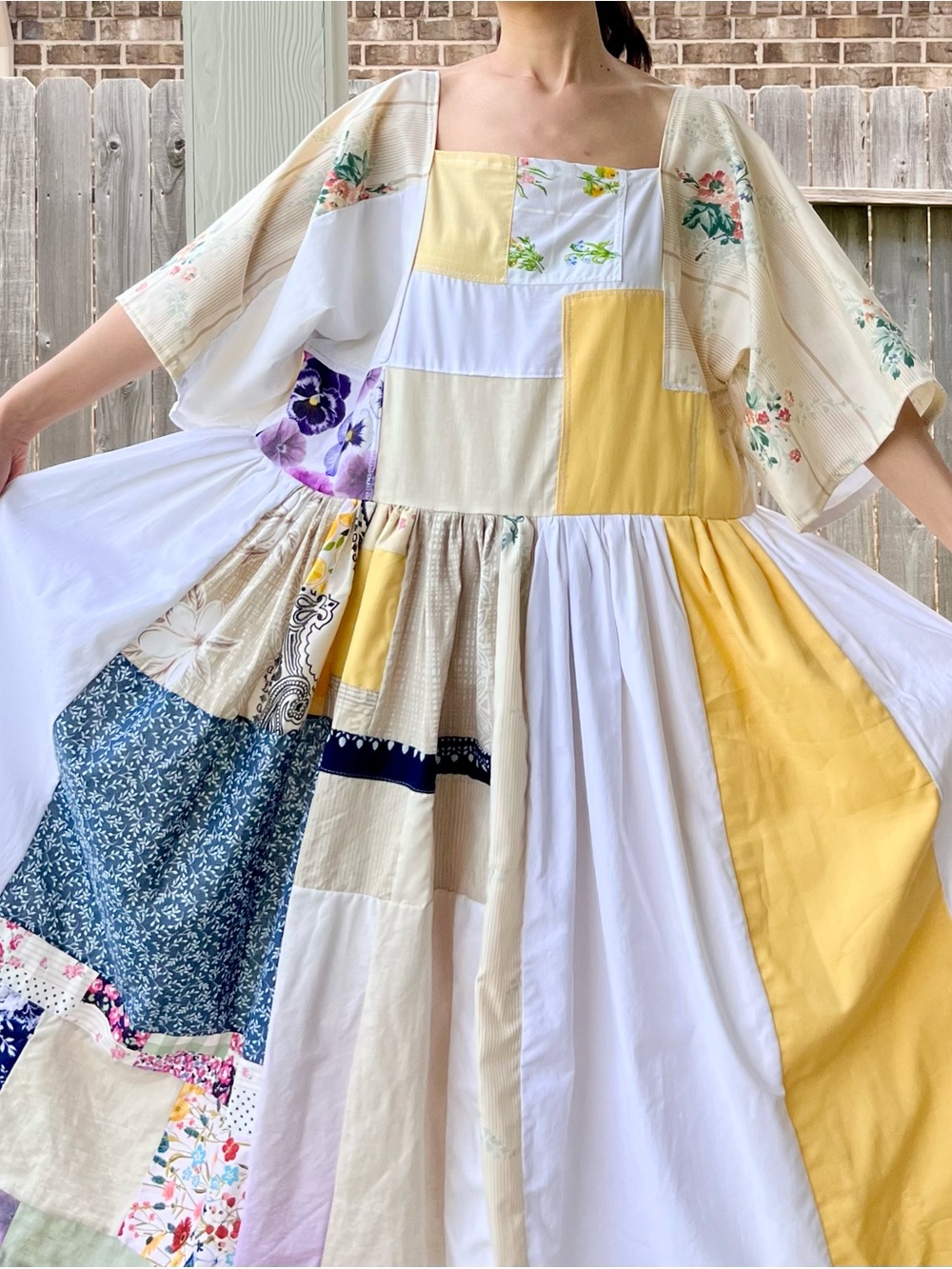 Earth-Toned | Handmade Quilted Patchwork Dress SKU 05216 One Size Fits All - Picture 1 of 11